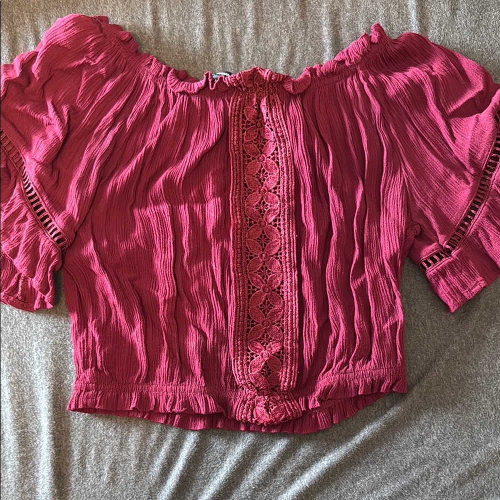 Ambiance Pink Puff Sleeve Ruffled Sleeveless Crop Top